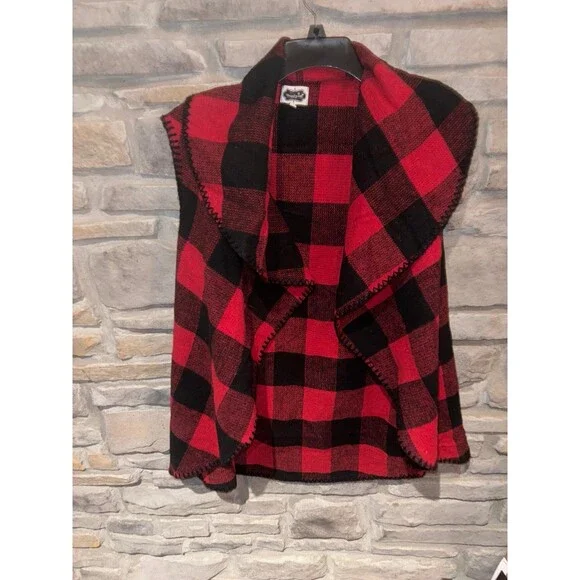 MudPie One size red buffalo plaid/checkered plaid Vest - Picture 2 of 7
